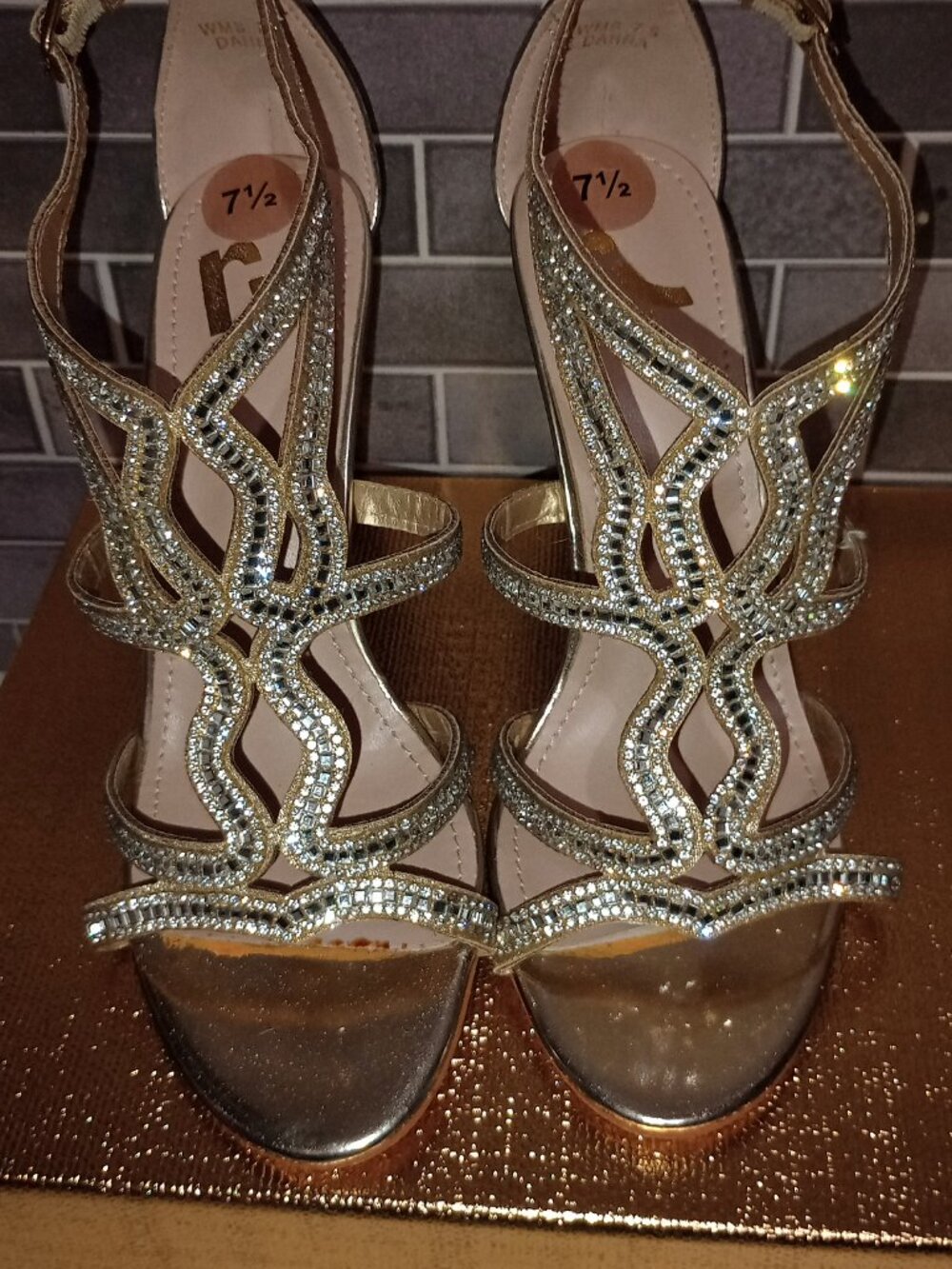 Report Champagne Rhinestone Slingback Heels Size 7.5